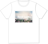 Tシャツ,コスモスの写真の上にGood Lucksのロゴが入っている,白